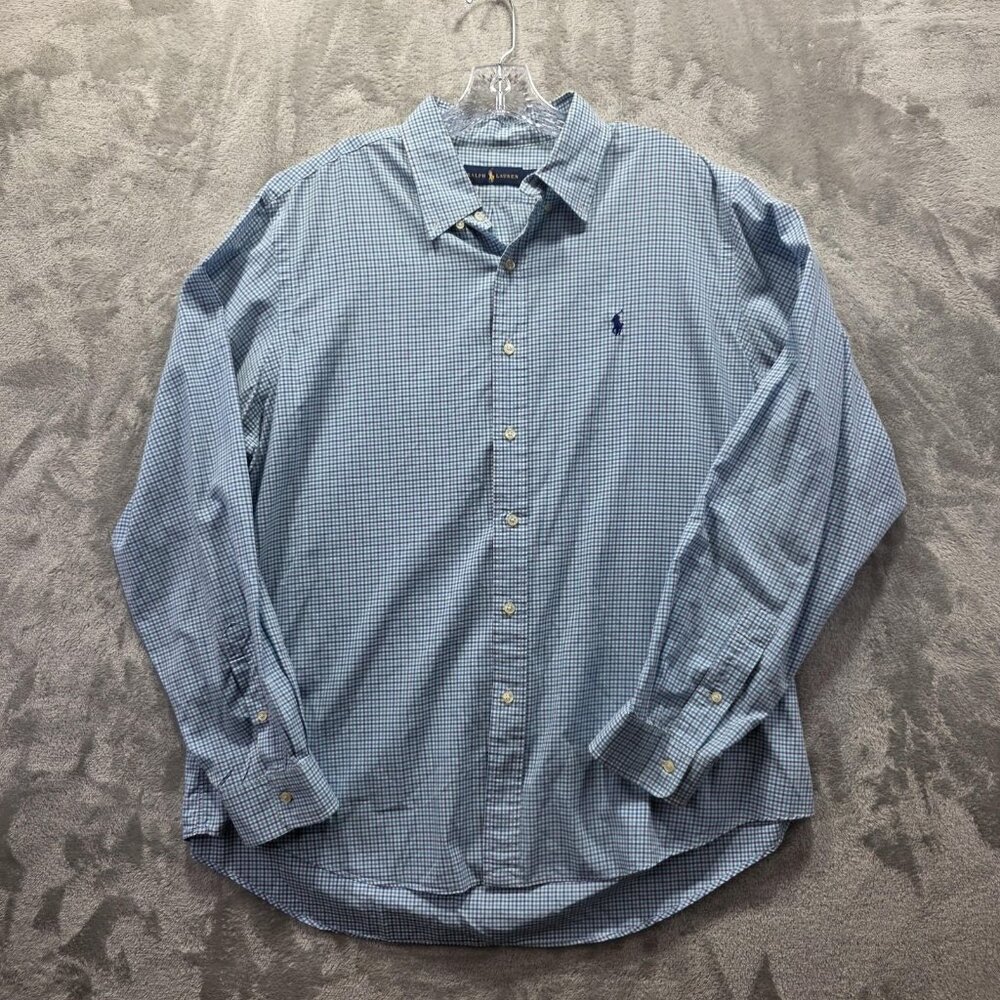 Ralph Lauren Shirt Mens Extra Large Blue Green Gingham Button Down Long Sleeve